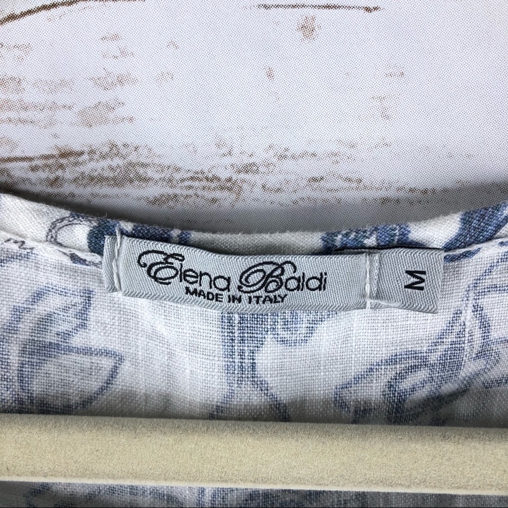 Elena Baldi Italy blue floral linen lace trim top - Picture 4 of 8